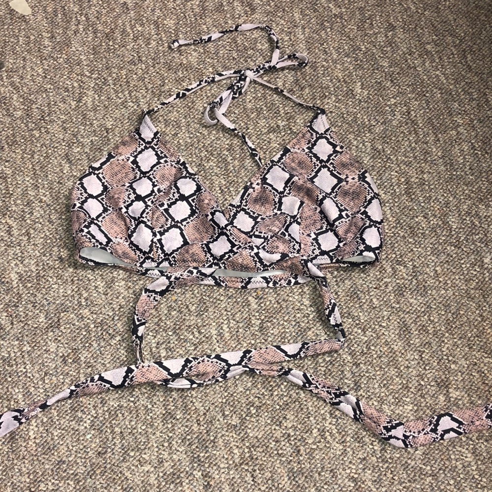 Snake skin criss cross bikini top
